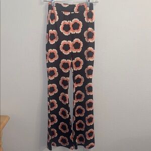 Floral Skin Tight Flair Leg Pants in Black and Tangerine